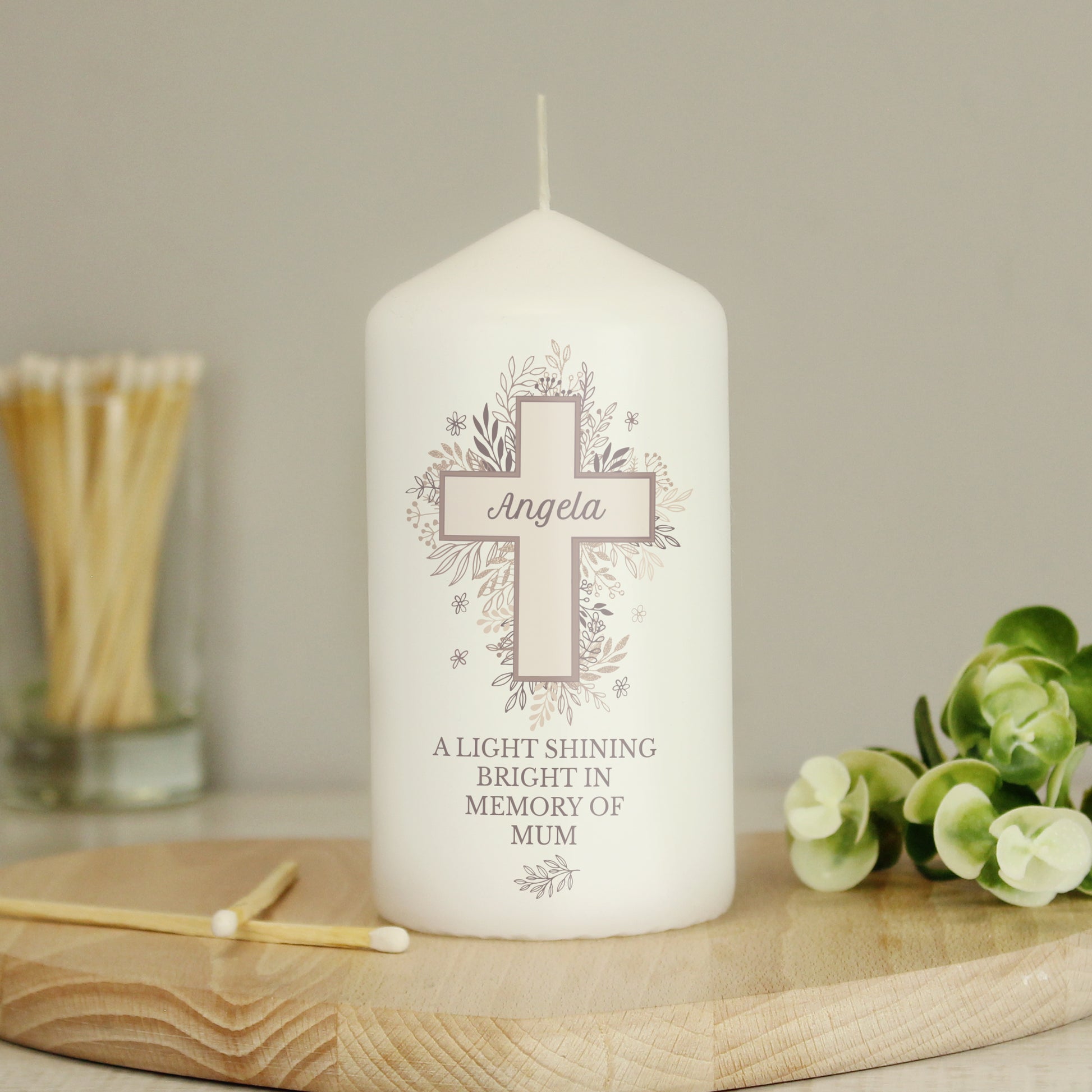 Personalised Floral Cross Pillar Candle - MK&JD Gifts