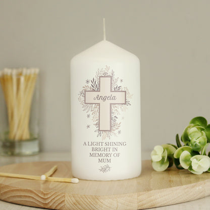 Personalised Floral Cross Pillar Candle - MK&JD Gifts