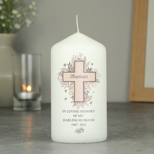 Personalised Floral Cross Pillar Candle - MK&JD Gifts