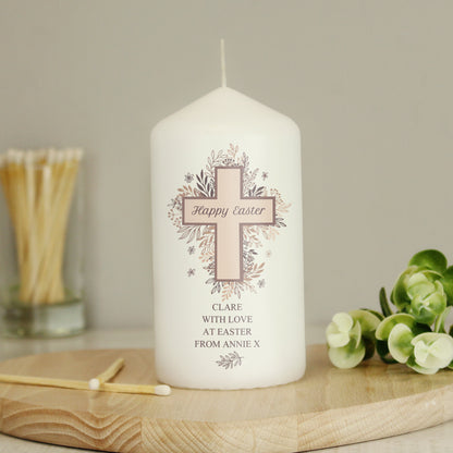 Personalised Floral Cross Pillar Candle - MK&JD Gifts
