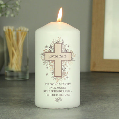 Personalised Floral Cross Pillar Candle - MK&JD Gifts