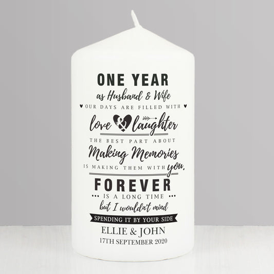 Personalised Anniversary Pillar Candle - MK&JD Gifts