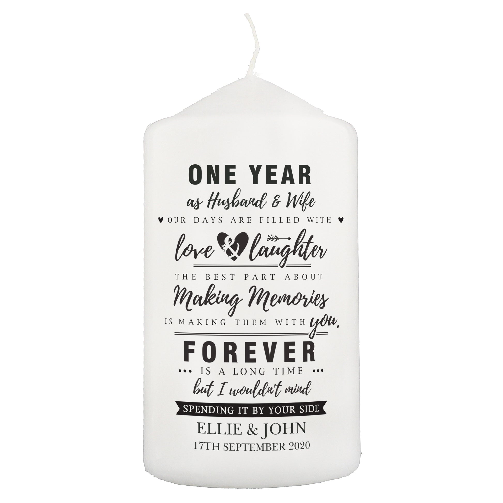 Personalised Anniversary Pillar Candle - MK&JD Gifts