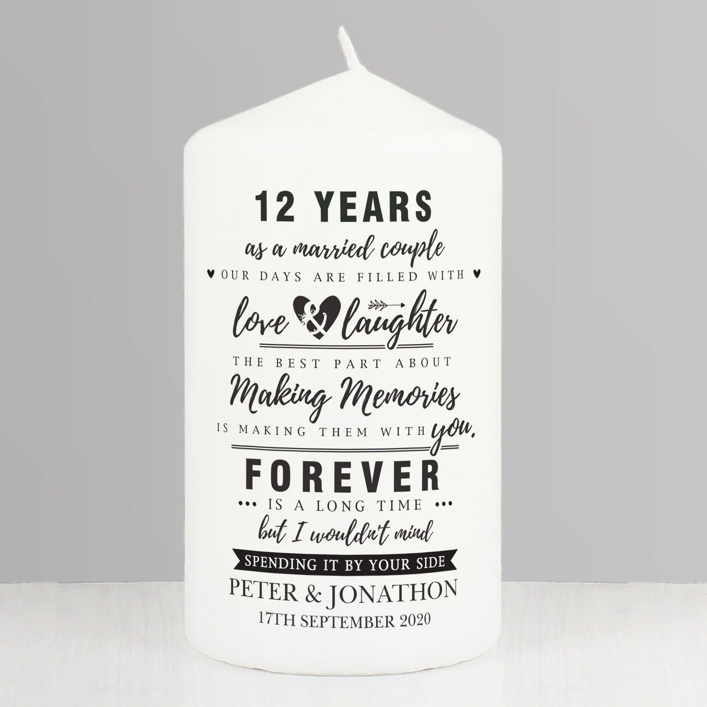Personalised Anniversary Pillar Candle - MK&JD Gifts