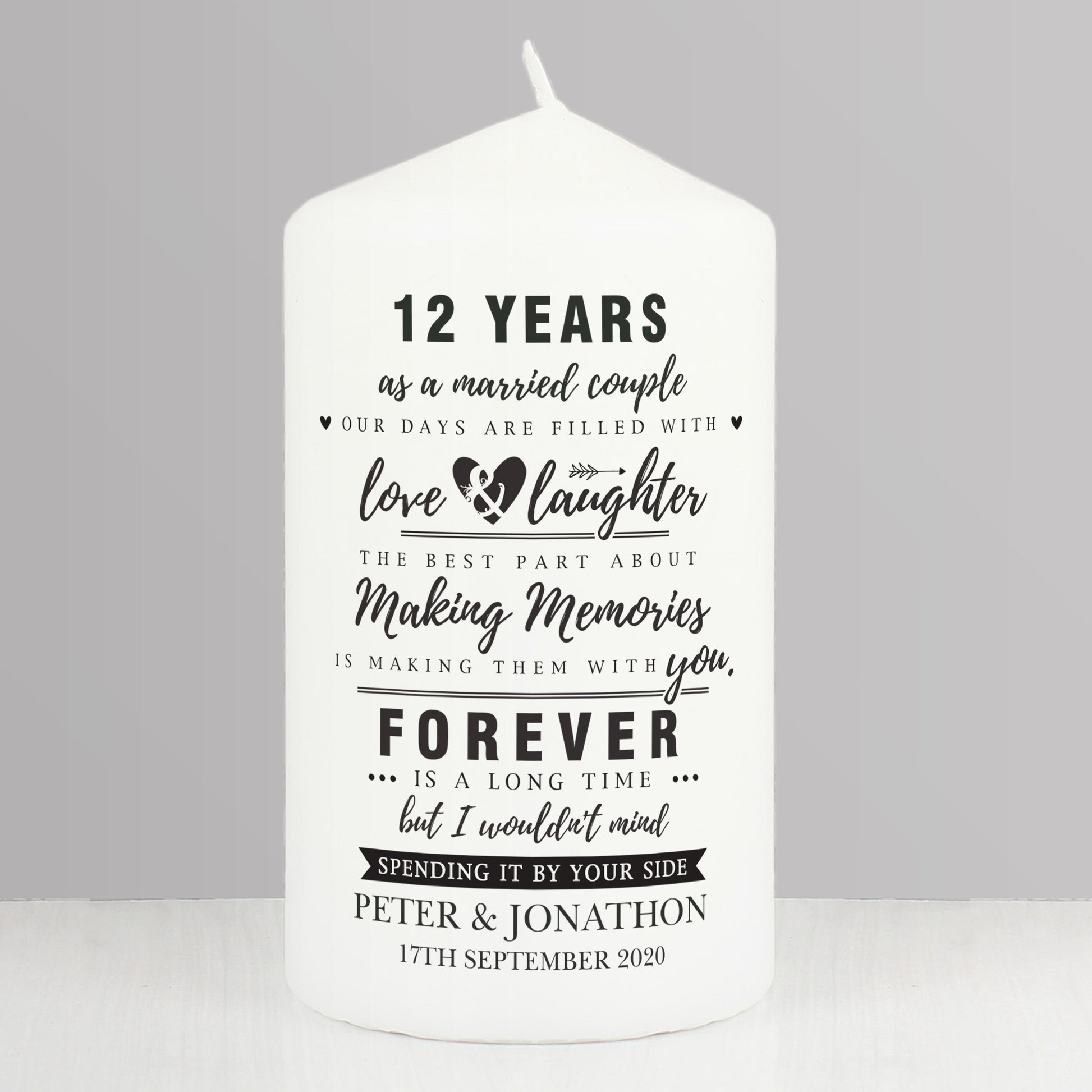 Personalised Anniversary Pillar Candle - MK&JD Gifts