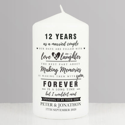 Personalised Anniversary Pillar Candle - MK&JD Gifts