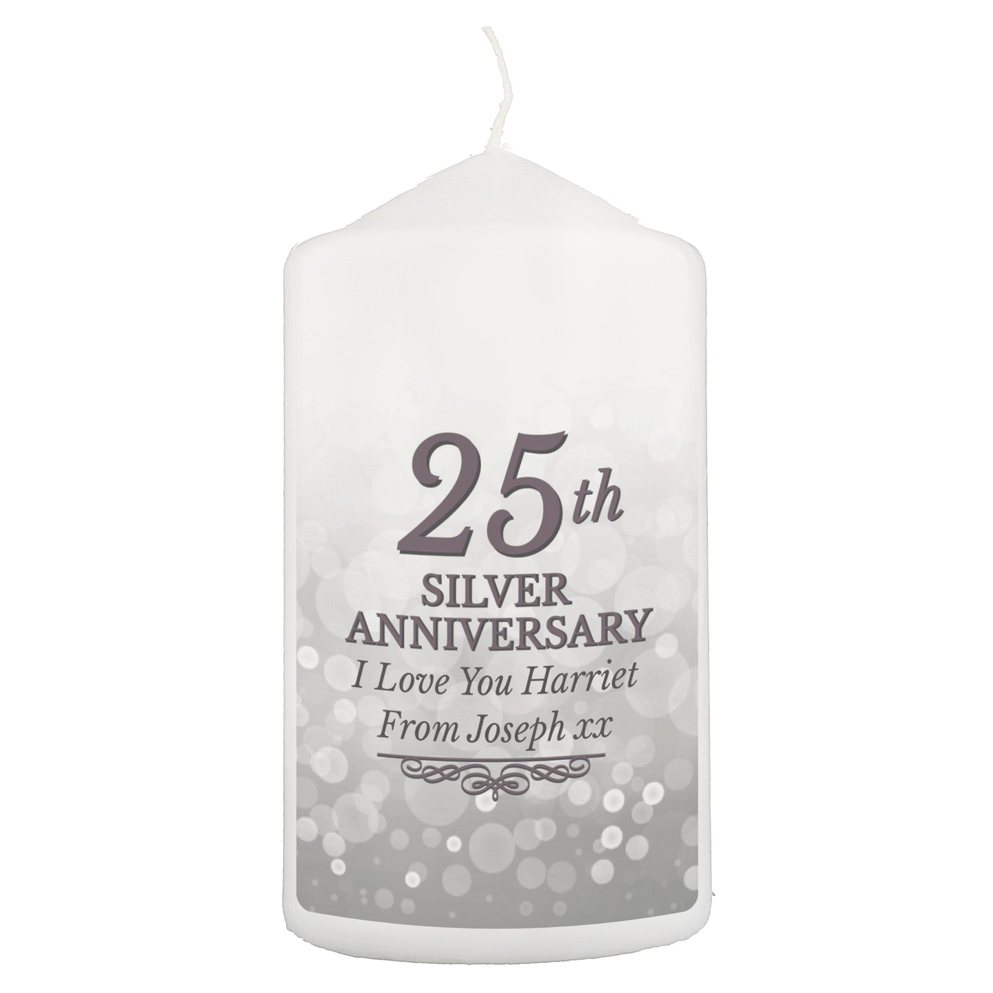 Personalised 25th Silver Anniversary Pillar Candle - MK&JD Gifts