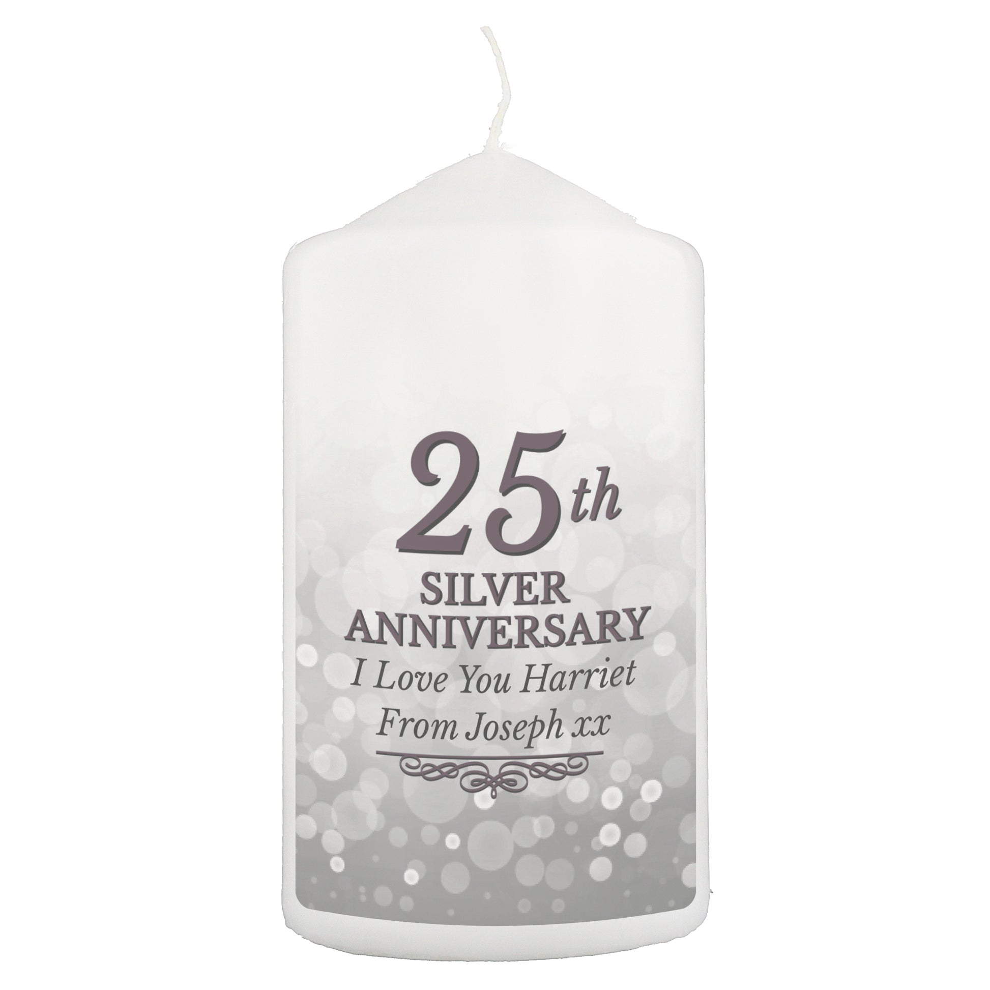 Personalised 25th Silver Anniversary Pillar Candle - MK&JD Gifts