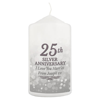 Personalised 25th Silver Anniversary Pillar Candle - MK&JD Gifts