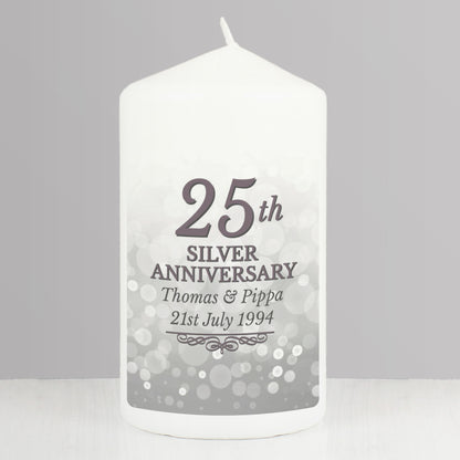 Personalised 25th Silver Anniversary Pillar Candle - MK&JD Gifts