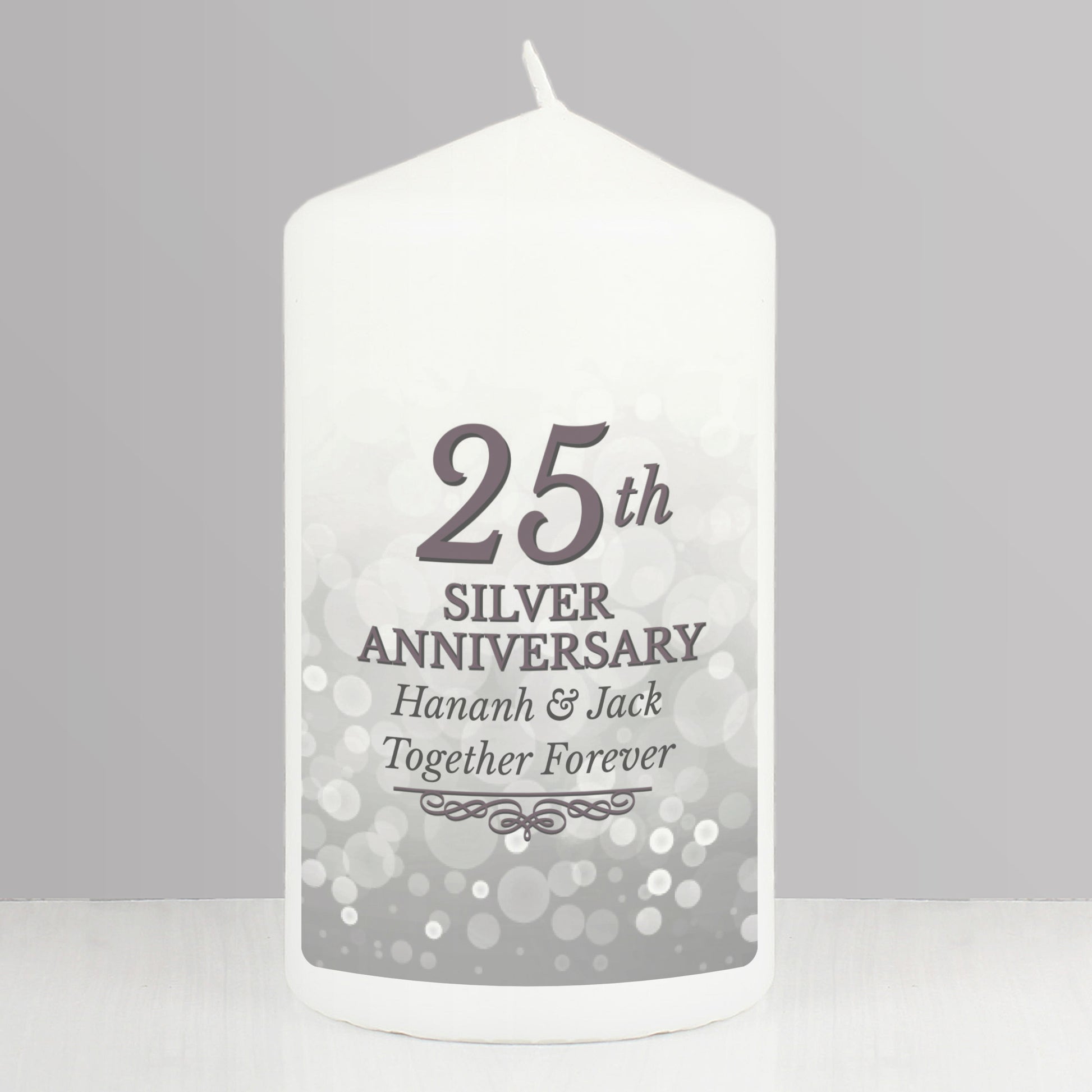 Personalised 25th Silver Anniversary Pillar Candle - MK&JD Gifts