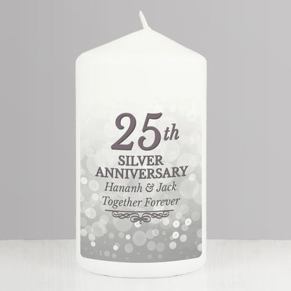Personalised 25th Silver Anniversary Pillar Candle - MK&JD Gifts