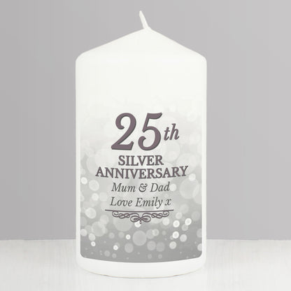 Personalised 25th Silver Anniversary Pillar Candle - MK&JD Gifts