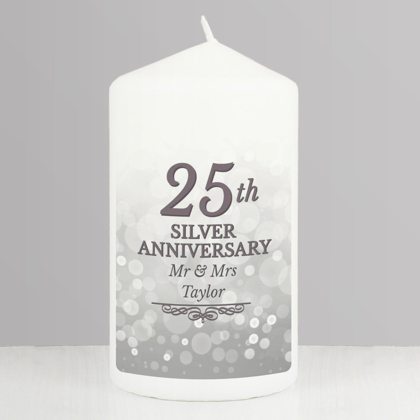 Personalised 25th Silver Anniversary Pillar Candle - MK&JD Gifts