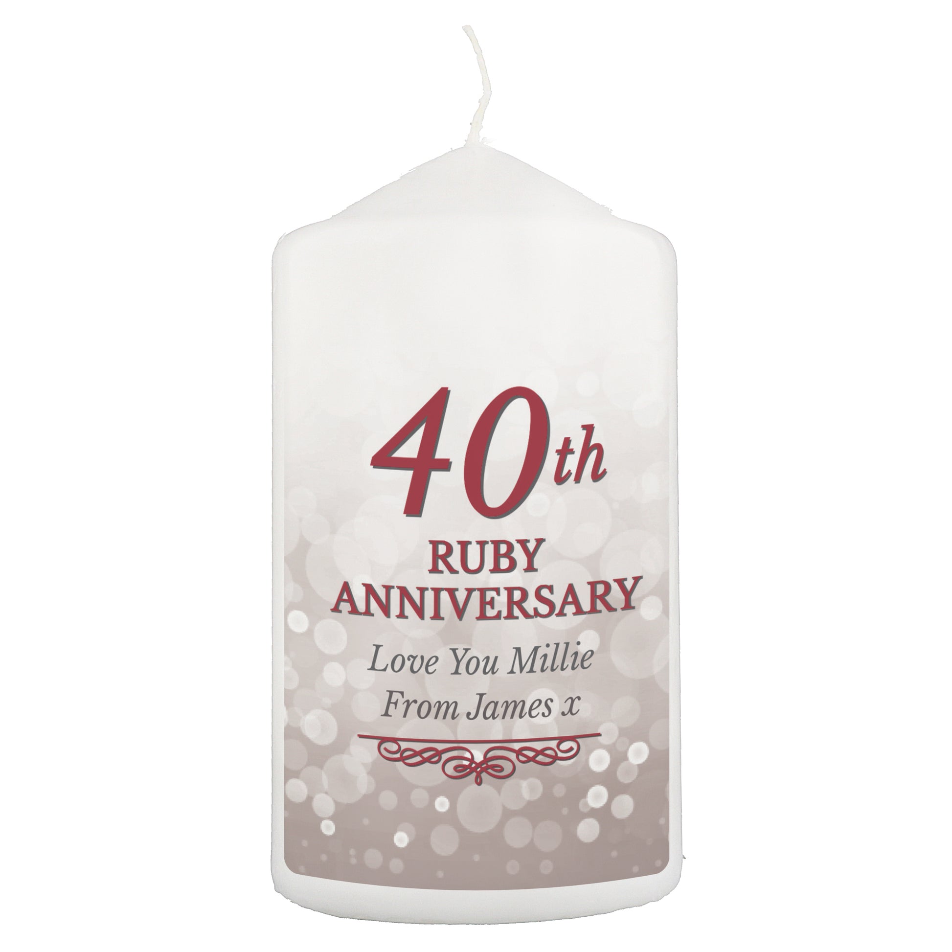 Personalised 40th Ruby Anniversary Pillar Candle - MK&JD Gifts