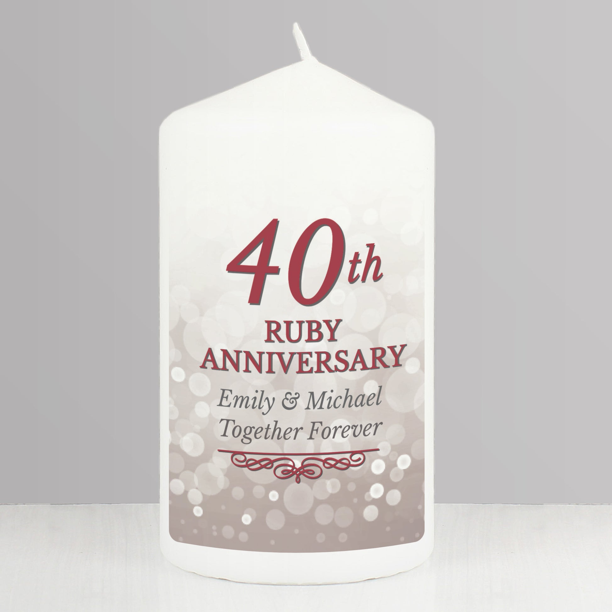 Personalised 40th Ruby Anniversary Pillar Candle - MK&JD Gifts