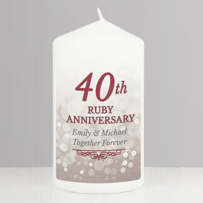 Personalised 40th Ruby Anniversary Pillar Candle - MK&JD Gifts