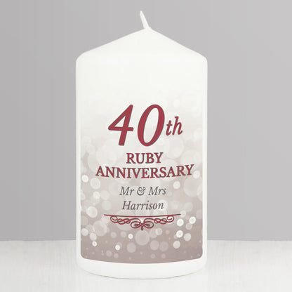 Personalised 40th Ruby Anniversary Pillar Candle - MK&JD Gifts