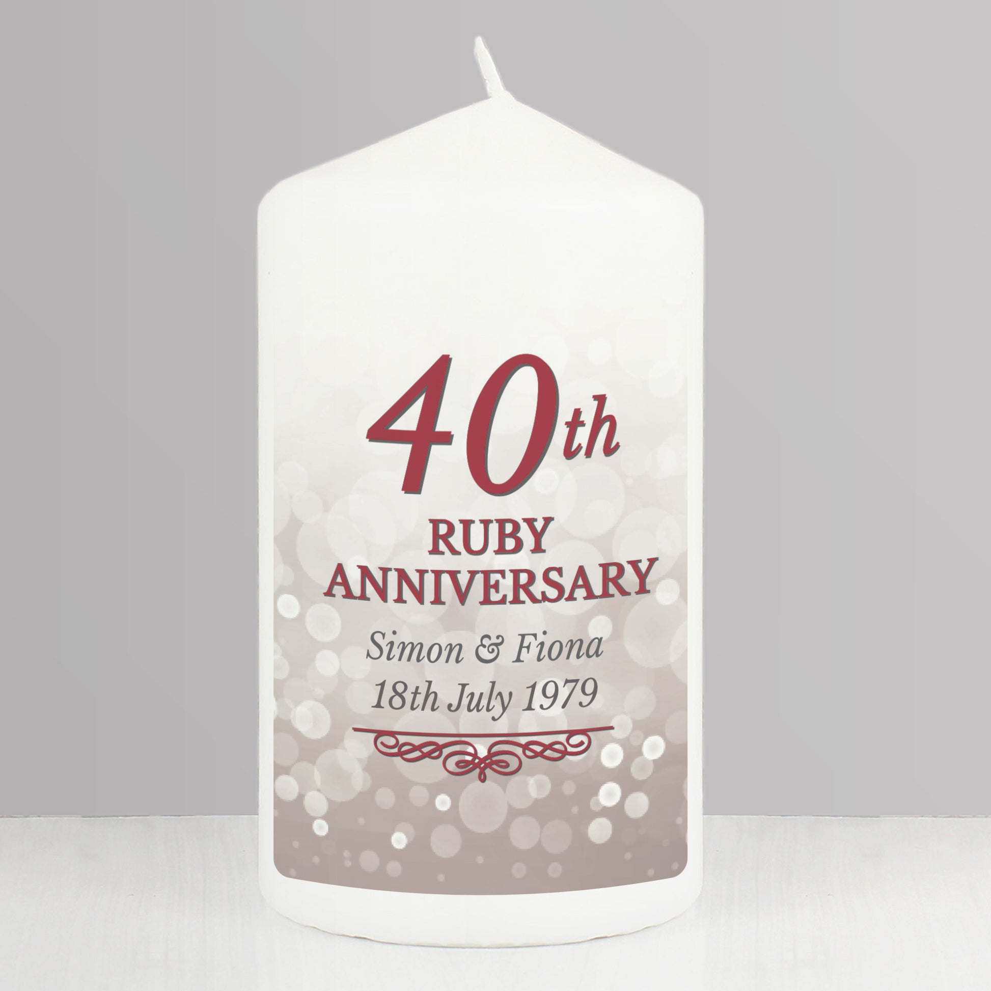 Personalised 40th Ruby Anniversary Pillar Candle - MK&JD Gifts