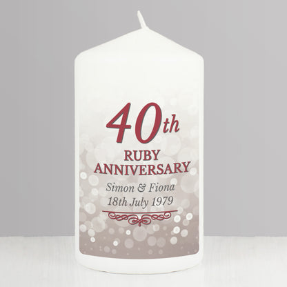 Personalised 40th Ruby Anniversary Pillar Candle - MK&JD Gifts