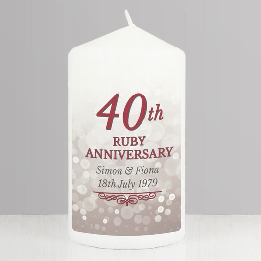 Personalised 40th Ruby Anniversary Pillar Candle - MK&JD Gifts