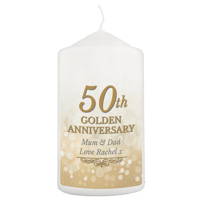 Personalised 50th Golden Anniversary Pillar Candle - MK&JD Gifts