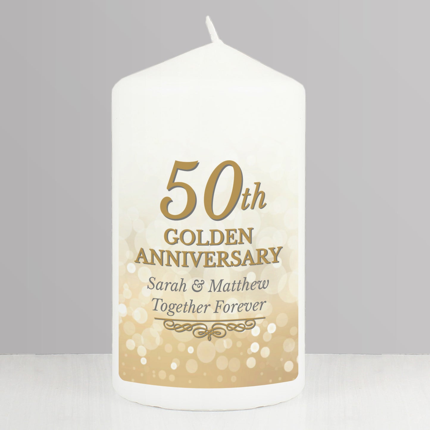 Personalised 50th Golden Anniversary Pillar Candle - MK&JD Gifts