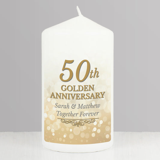 Personalised 50th Golden Anniversary Pillar Candle - MK&JD Gifts