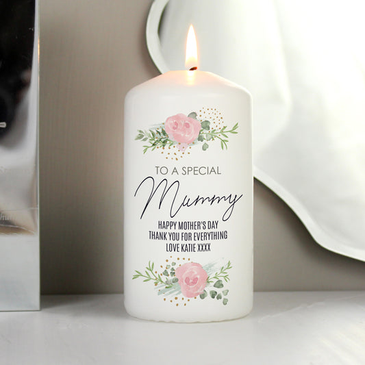 Personalised Abstract Rose Pillar Candle - MK&JD Gifts