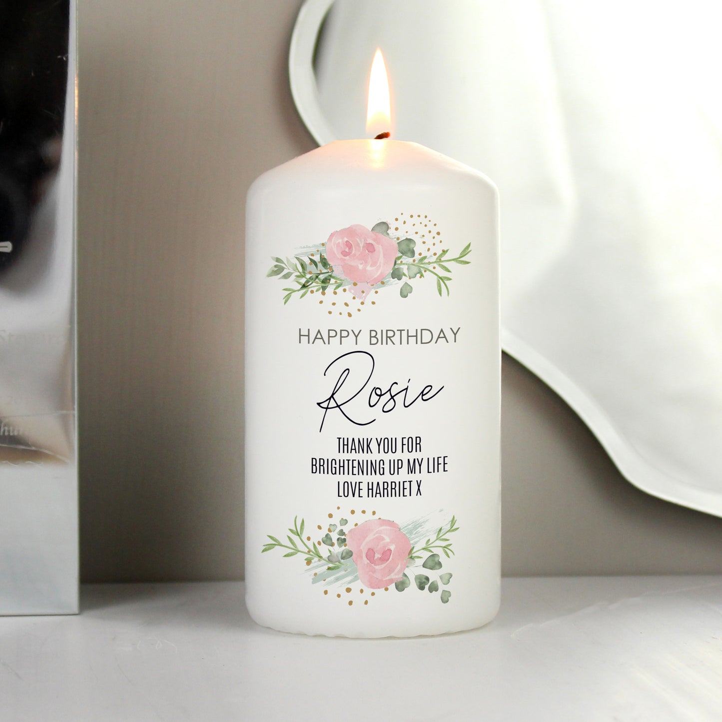 Personalised Abstract Rose Pillar Candle - MK&JD Gifts