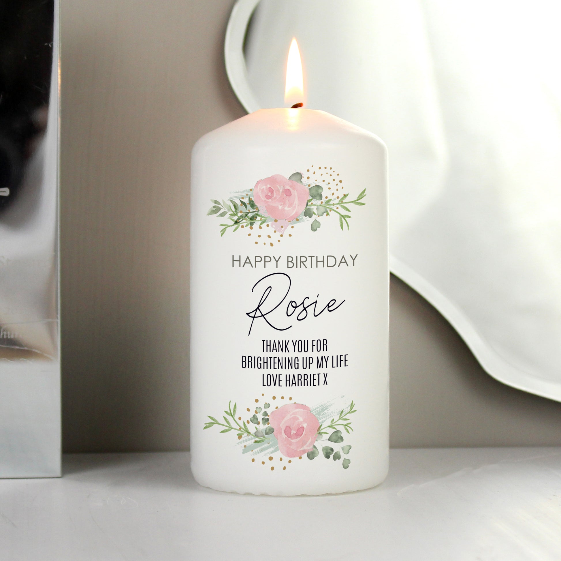 Personalised Abstract Rose Pillar Candle - MK&JD Gifts