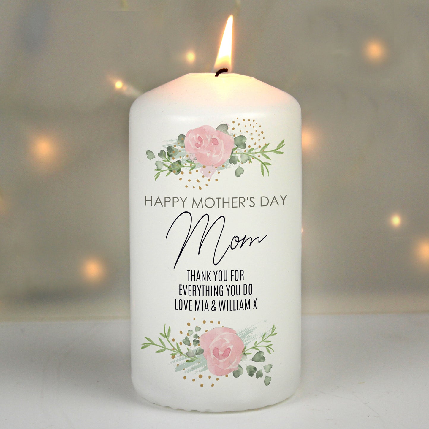 Personalised Abstract Rose Pillar Candle - MK&JD Gifts