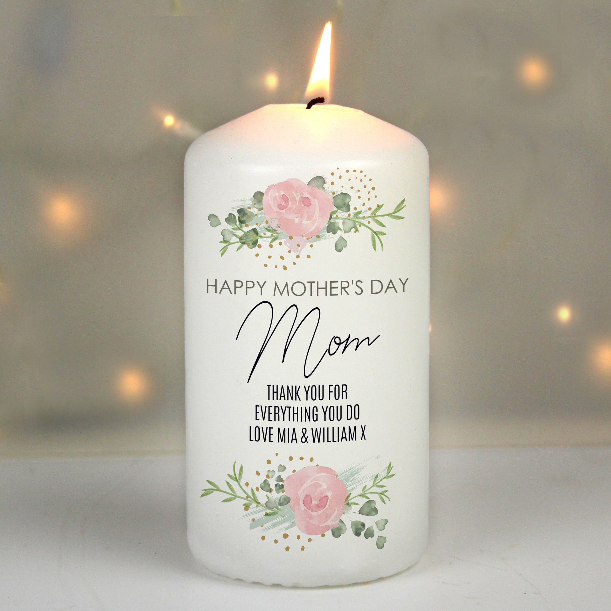 Personalised Abstract Rose Pillar Candle - MK&JD Gifts