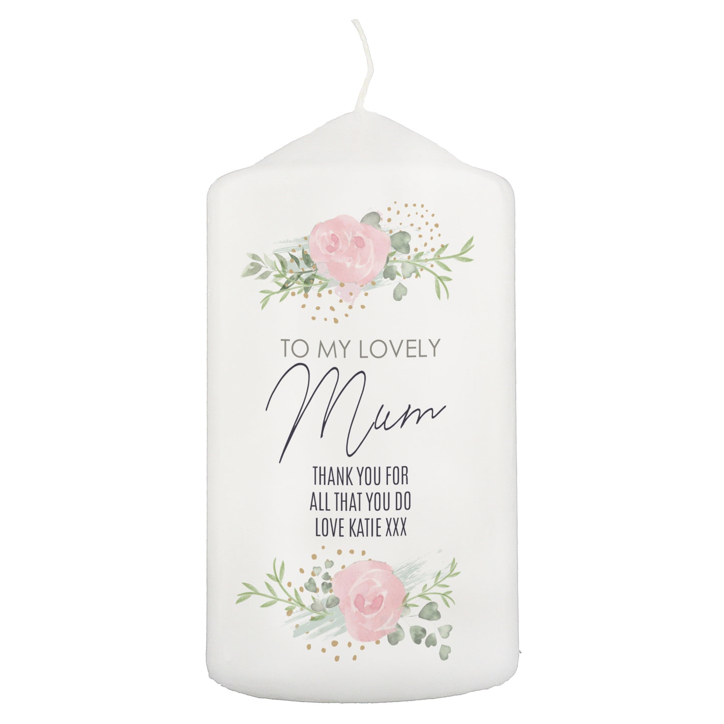 Personalised Abstract Rose Pillar Candle - MK&JD Gifts