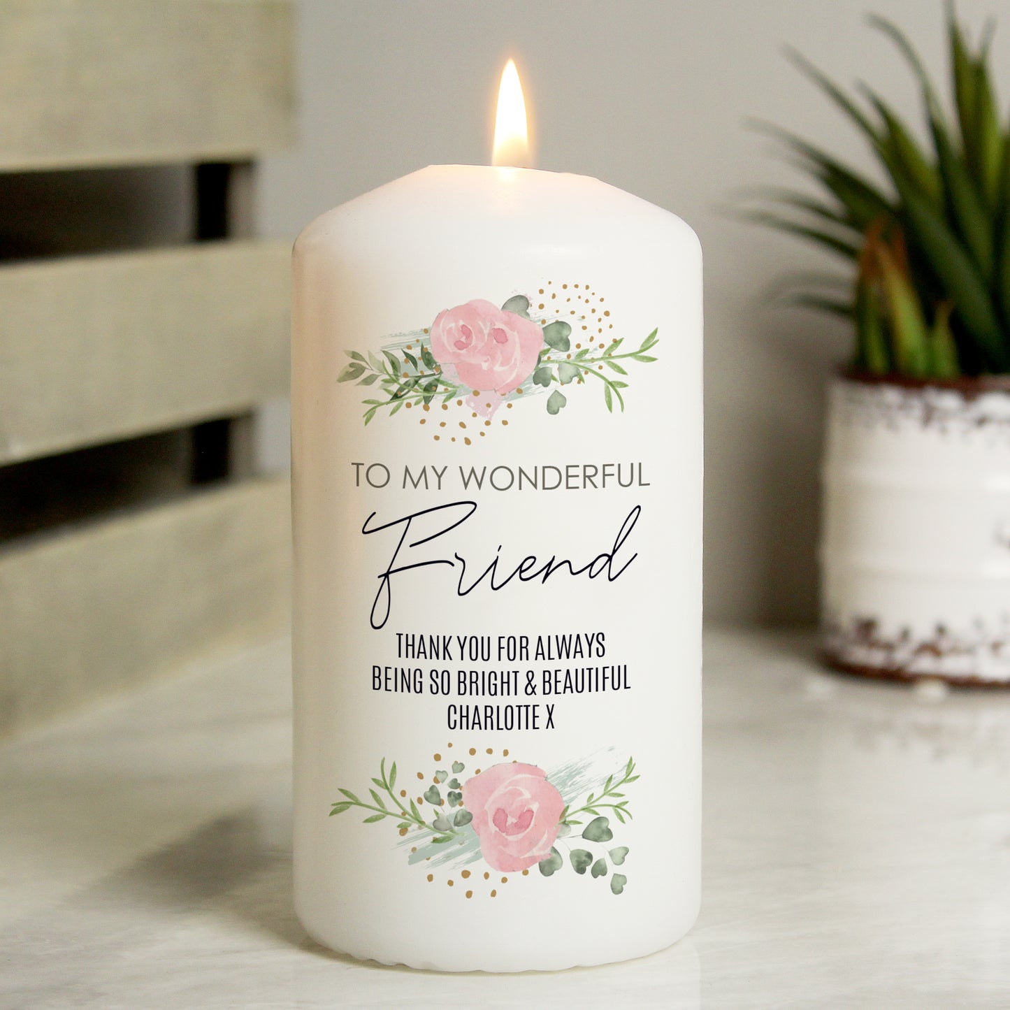Personalised Abstract Rose Pillar Candle - MK&JD Gifts