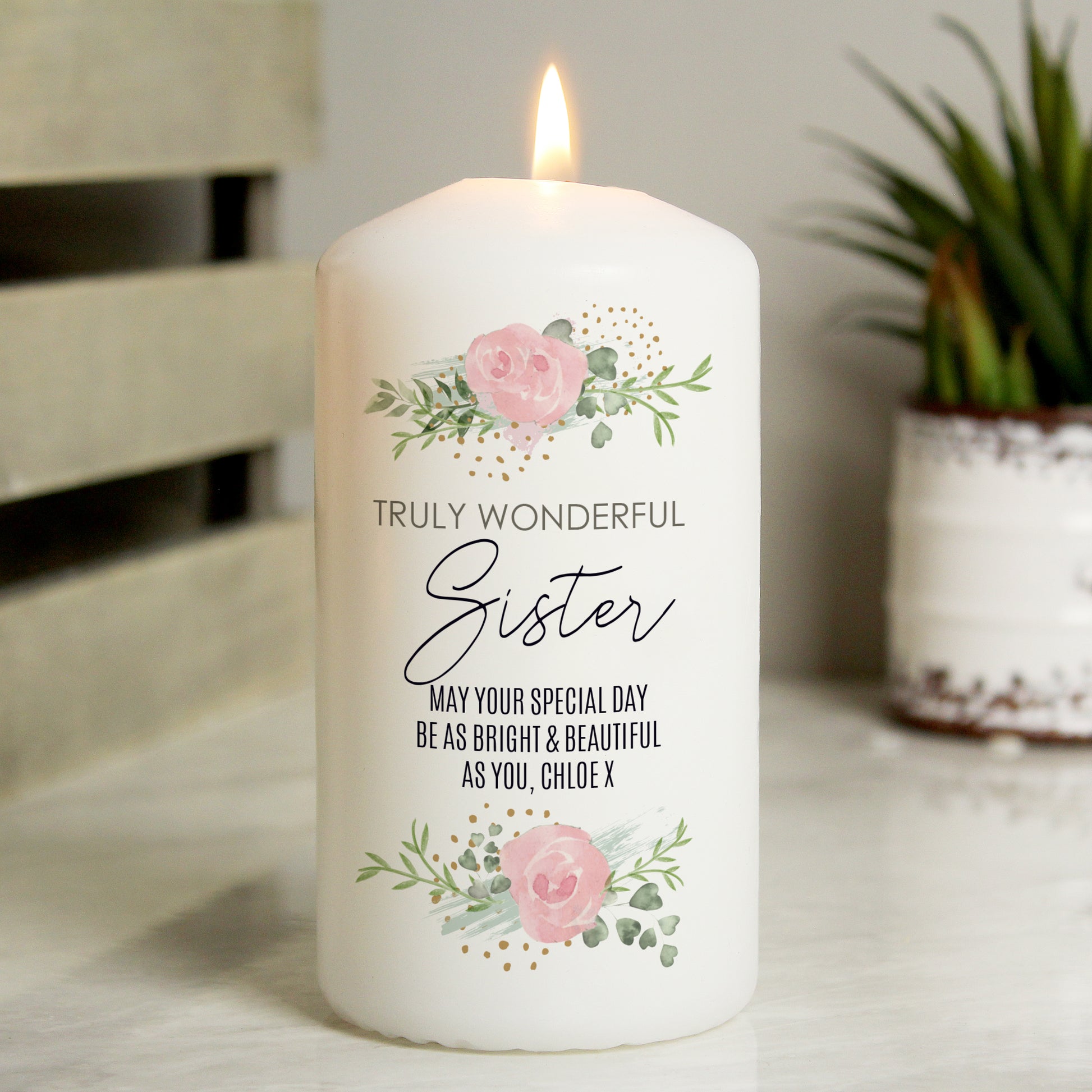 Personalised Abstract Rose Pillar Candle - MK&JD Gifts