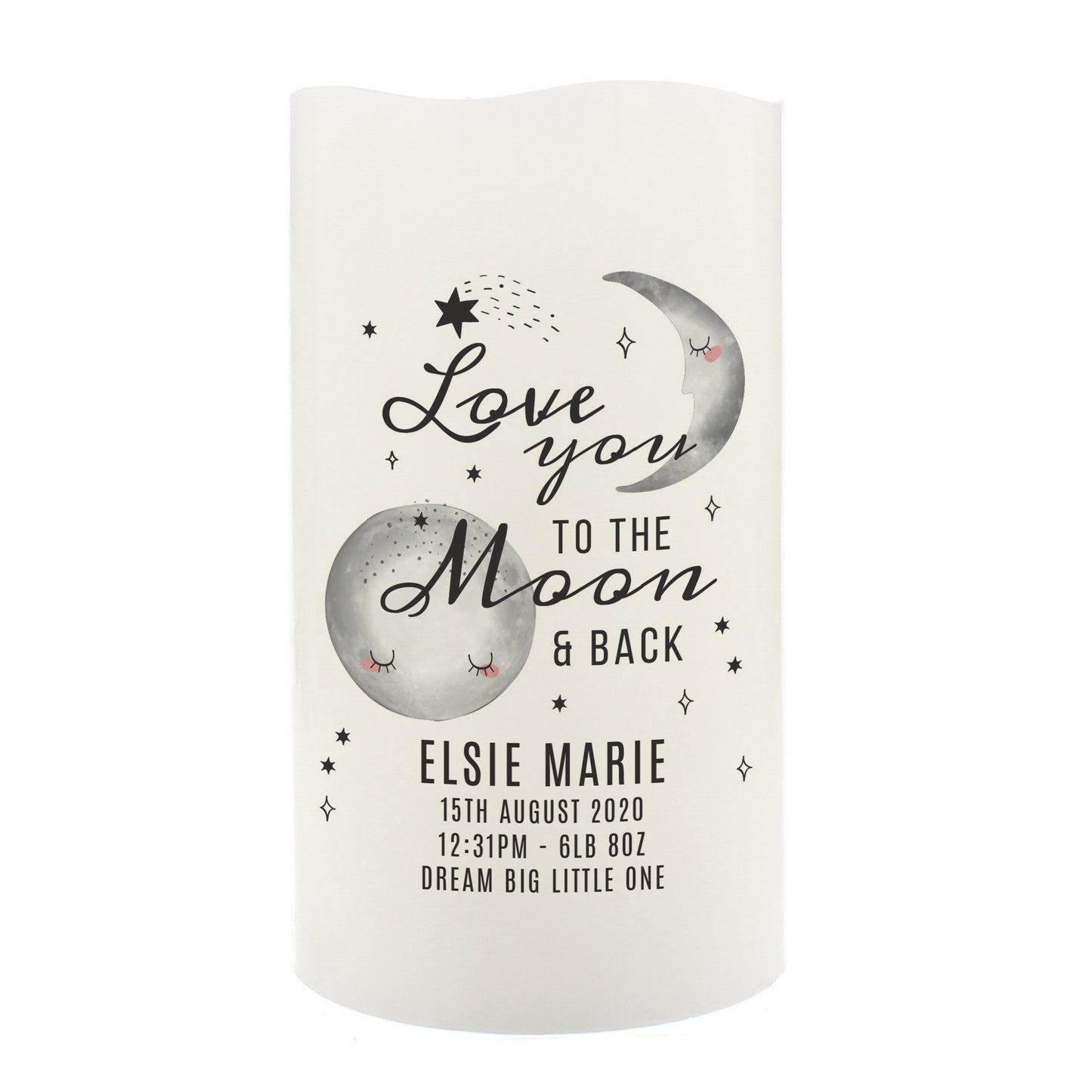 Personalised Baby To The Moon and Back LED Candle - MK&JD Gifts