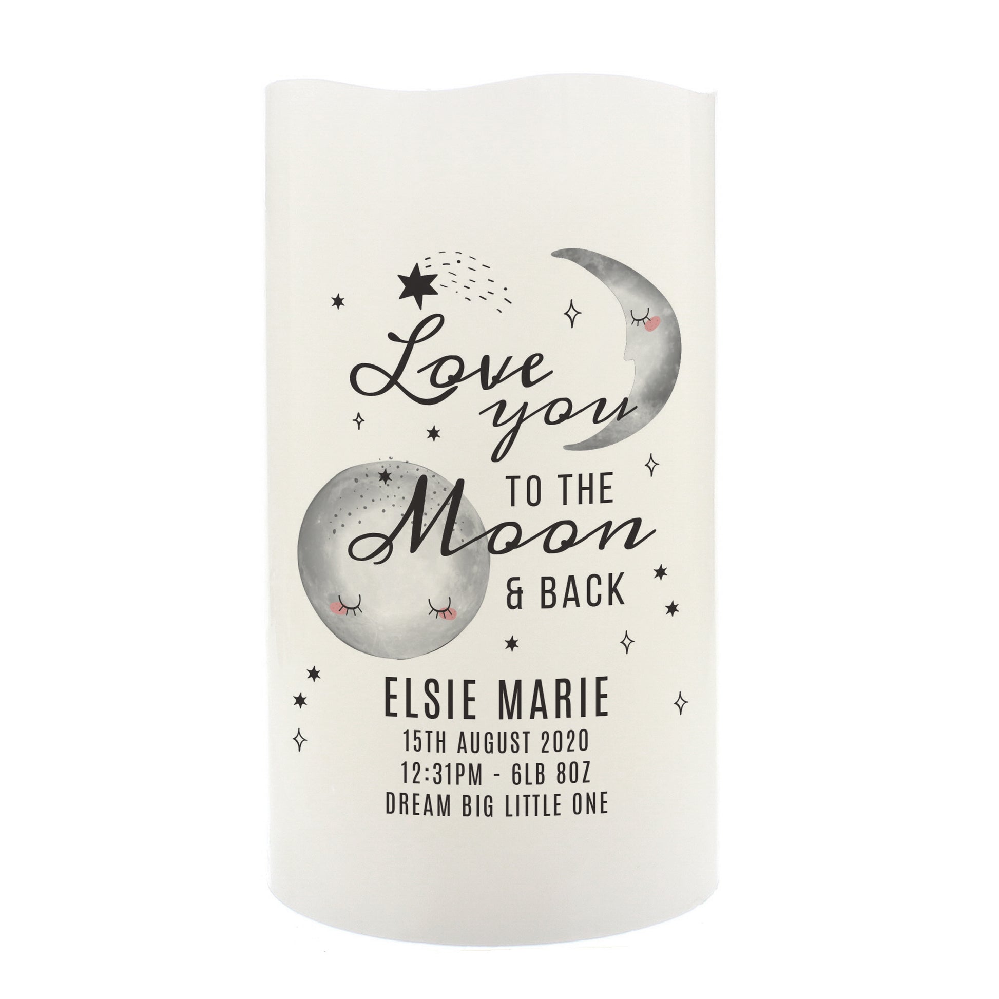 Personalised Baby To The Moon and Back LED Candle - MK&JD Gifts