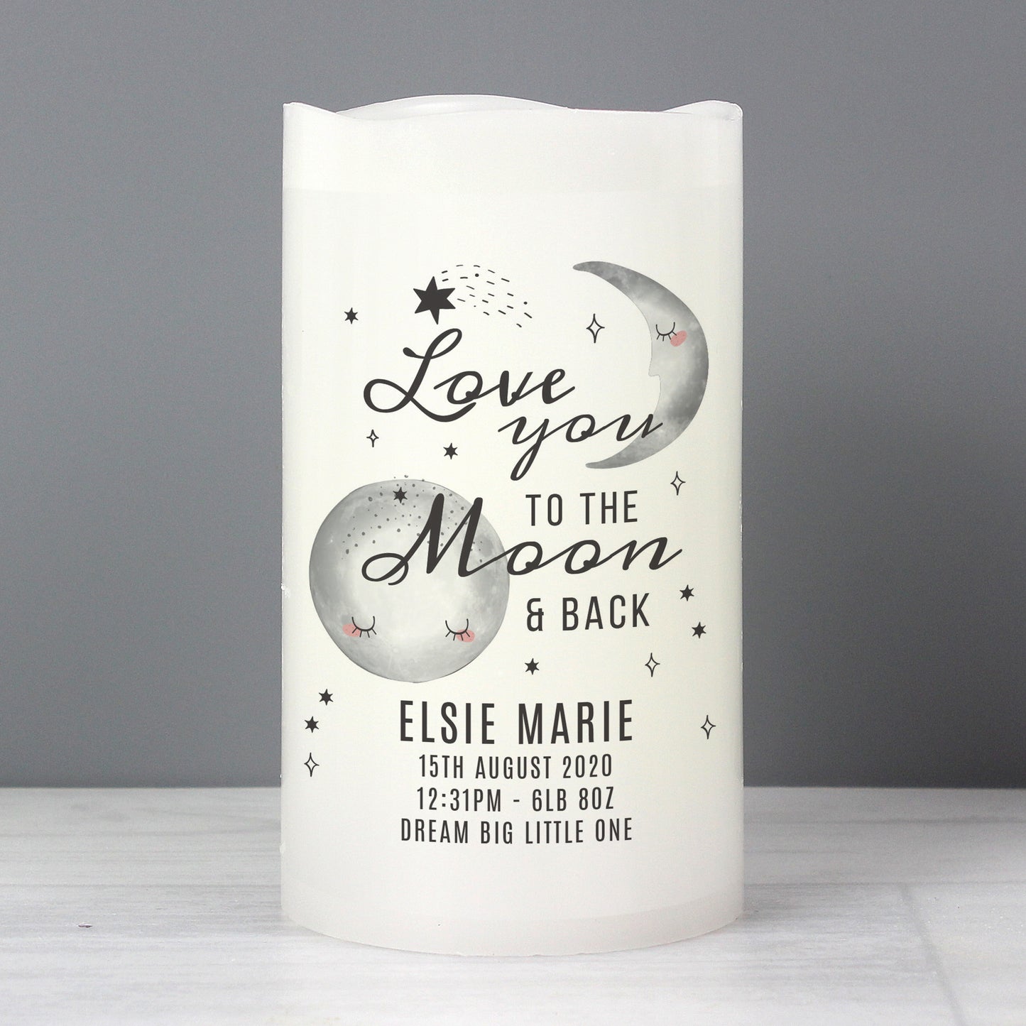 Personalised Baby To The Moon and Back LED Candle - MK&JD Gifts