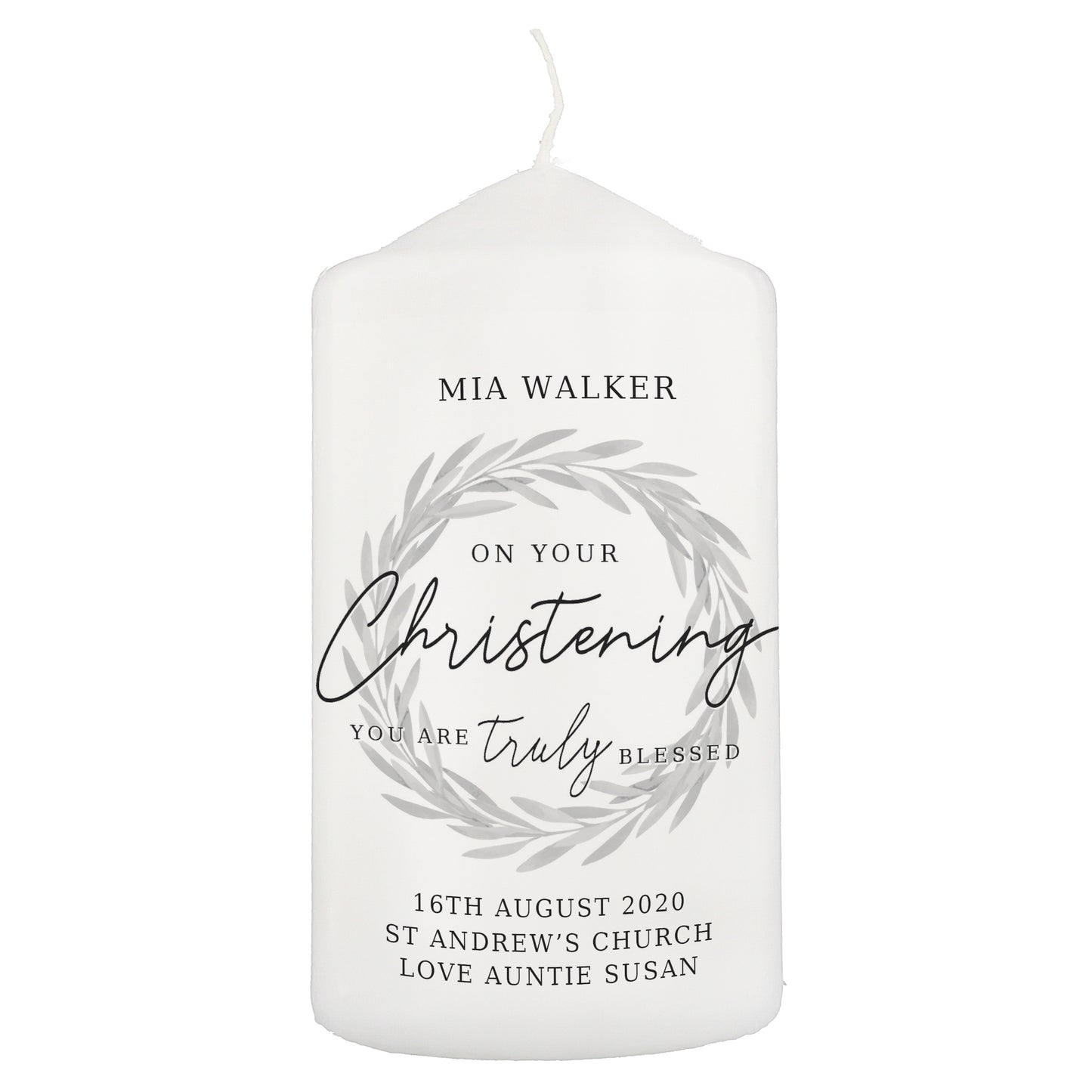 Personalised 'Truly Blessed' Christening Pillar Candle - MK&JD Gifts