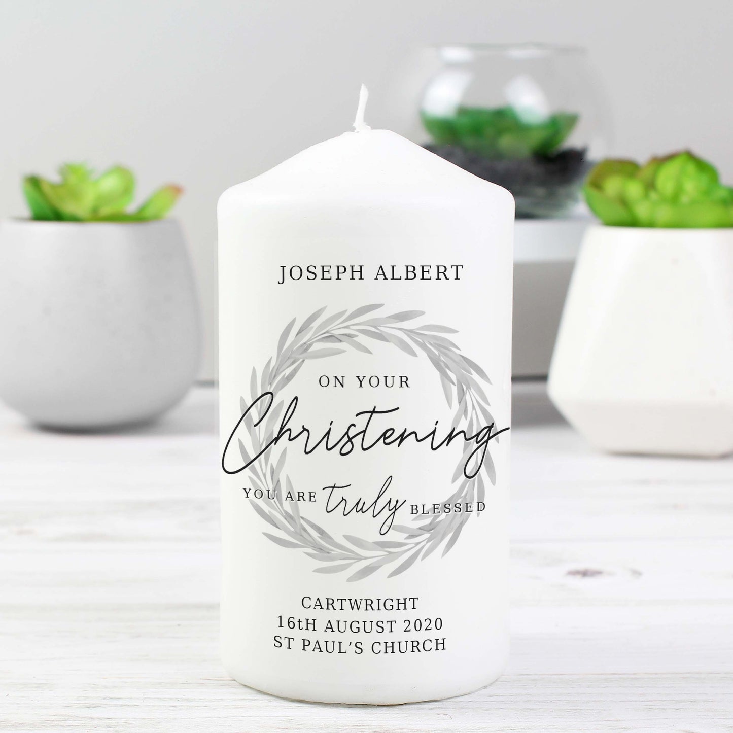 Personalised 'Truly Blessed' Christening Pillar Candle - MK&JD Gifts