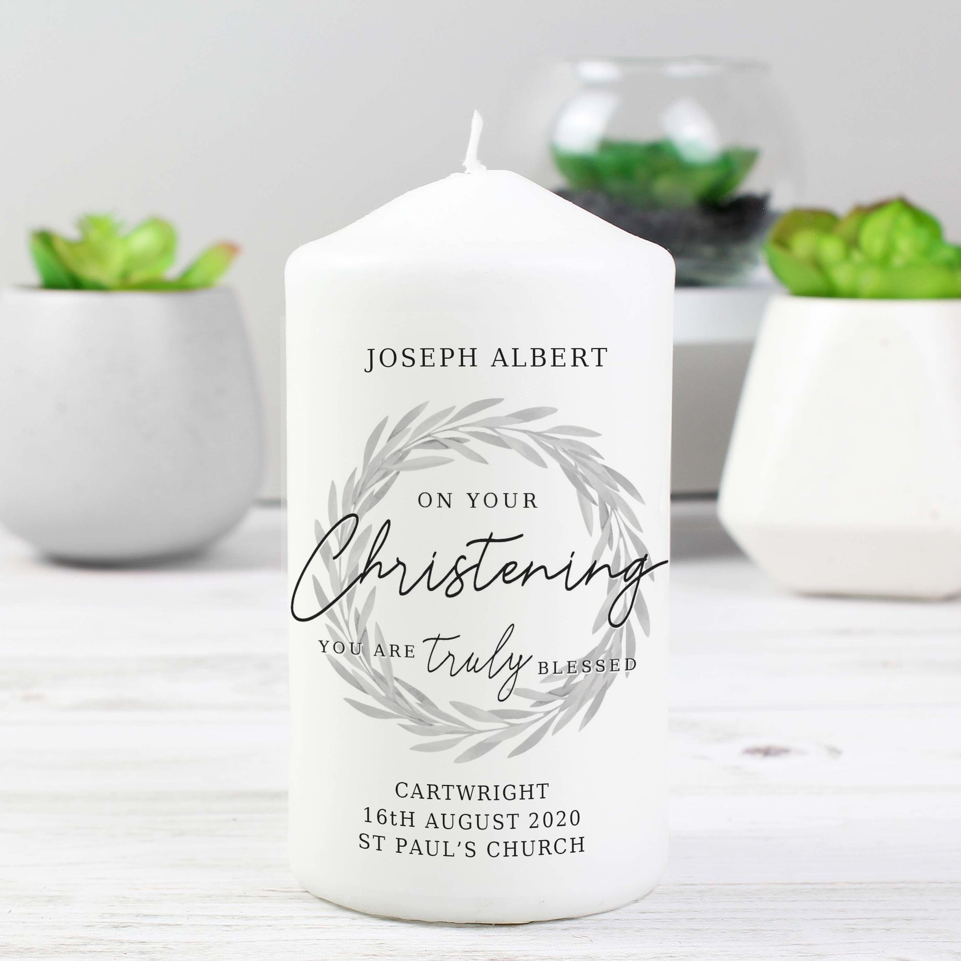 Personalised 'Truly Blessed' Christening Pillar Candle - MK&JD Gifts