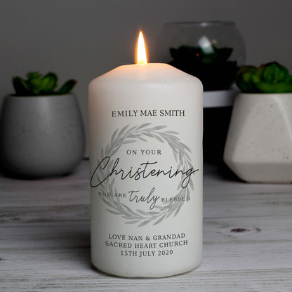 Personalised 'Truly Blessed' Christening Pillar Candle - MK&JD Gifts