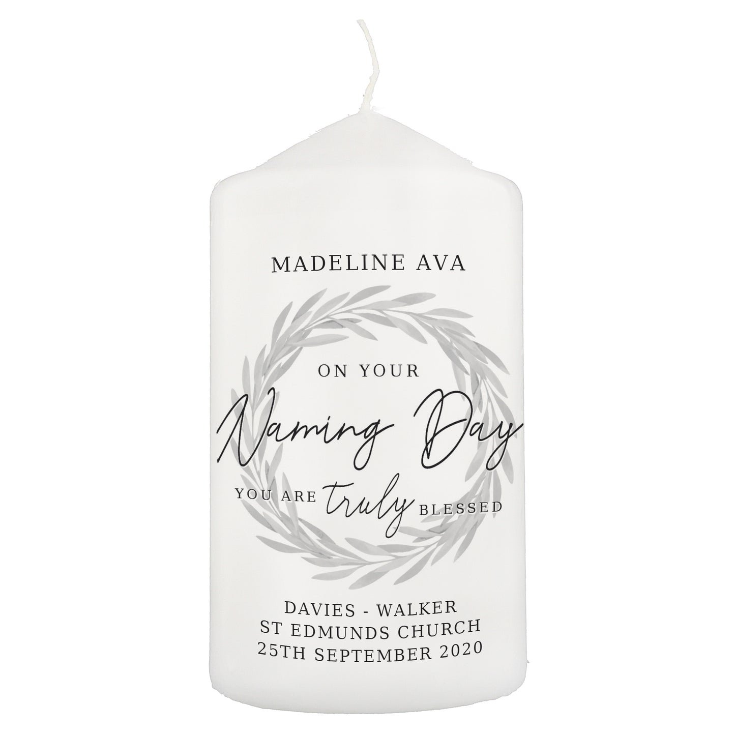 Personalised Truly Blessed Naming Day Pillar Candle - MK&JD Gifts