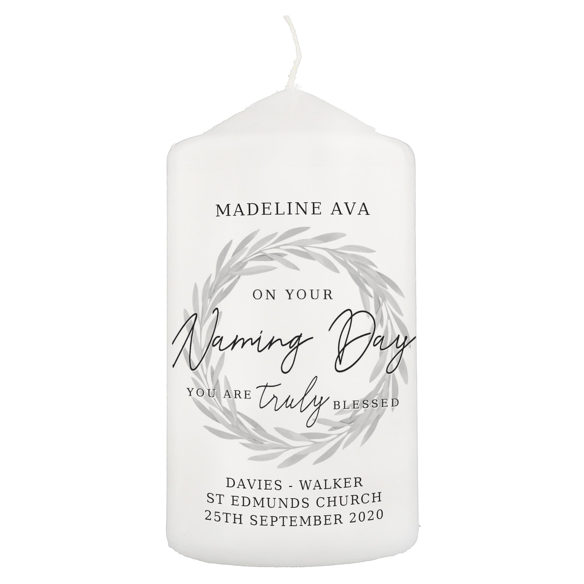 Personalised Truly Blessed Naming Day Pillar Candle - MK&JD Gifts