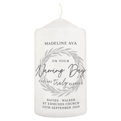 Personalised Truly Blessed Naming Day Pillar Candle - MK&JD Gifts