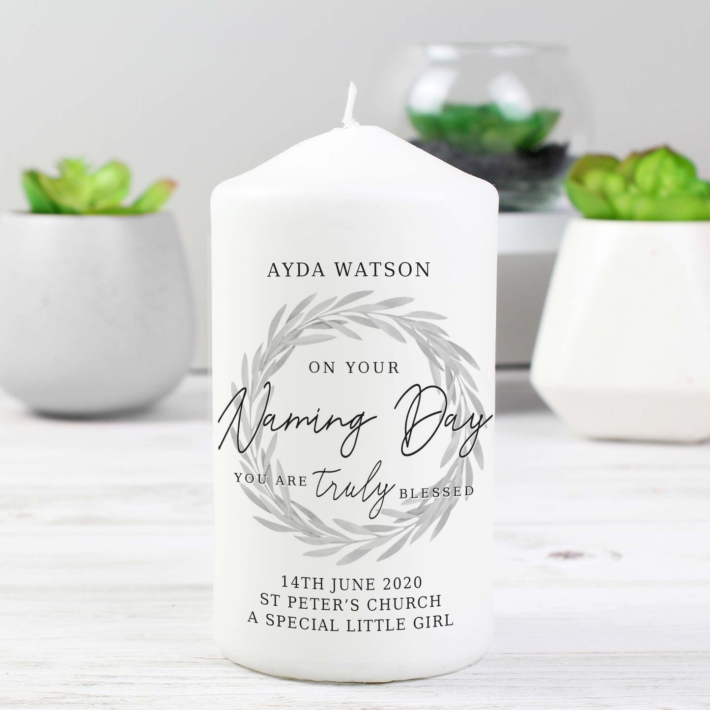 Personalised Truly Blessed Naming Day Pillar Candle - MK&JD Gifts