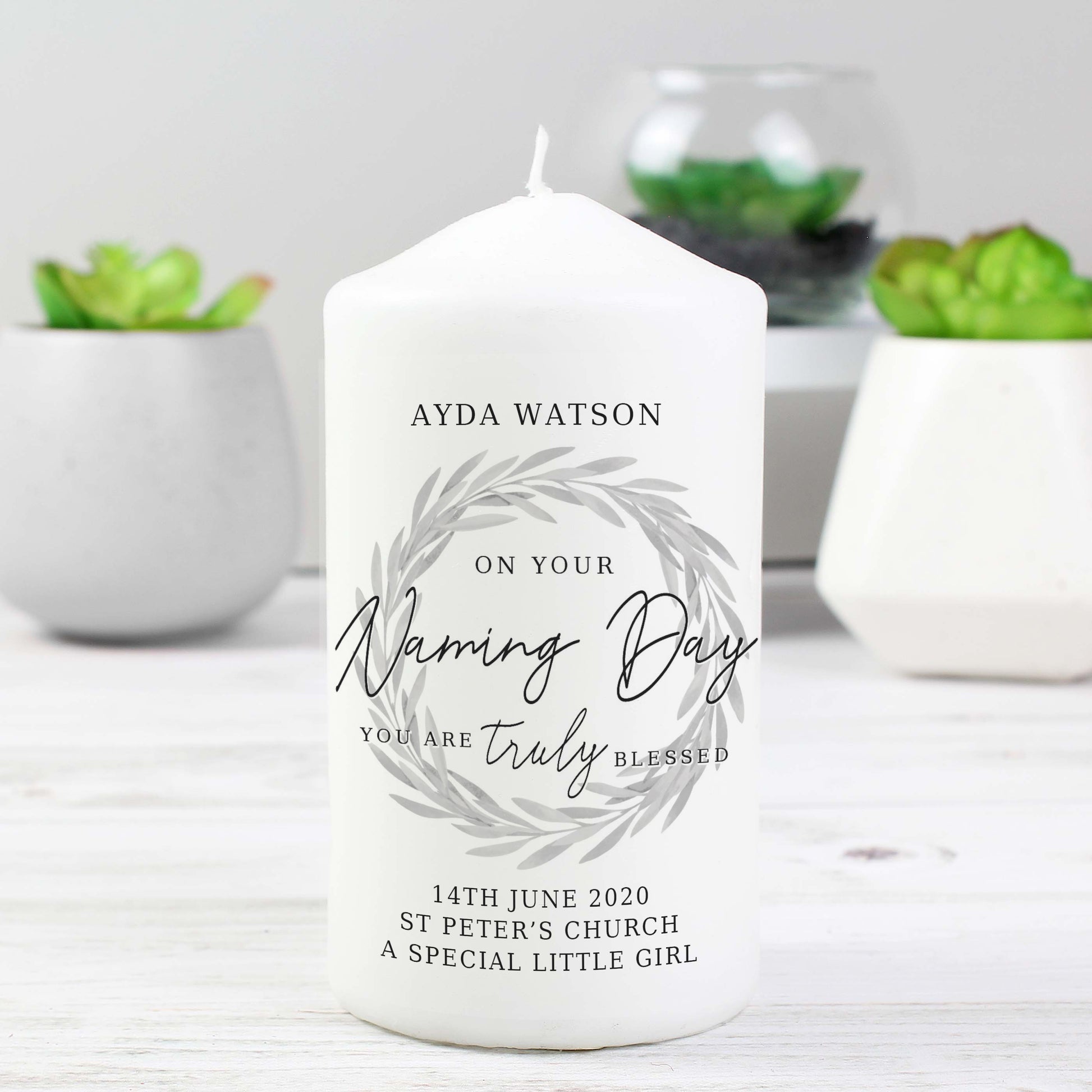 Personalised Truly Blessed Naming Day Pillar Candle - MK&JD Gifts