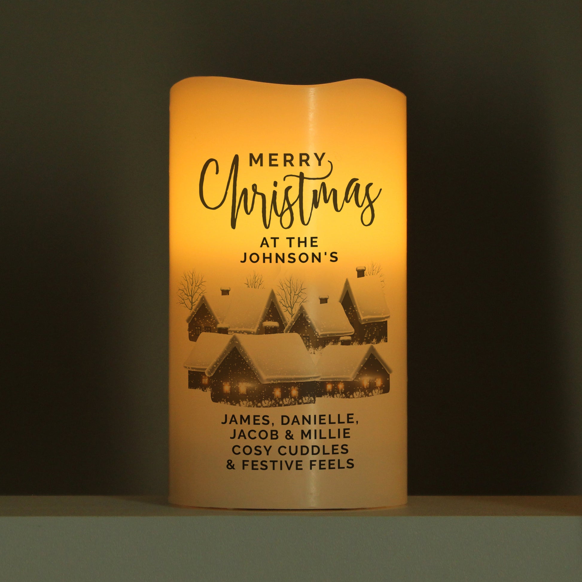 Personalised Christmas Town LED Candle - MK&JD Gifts