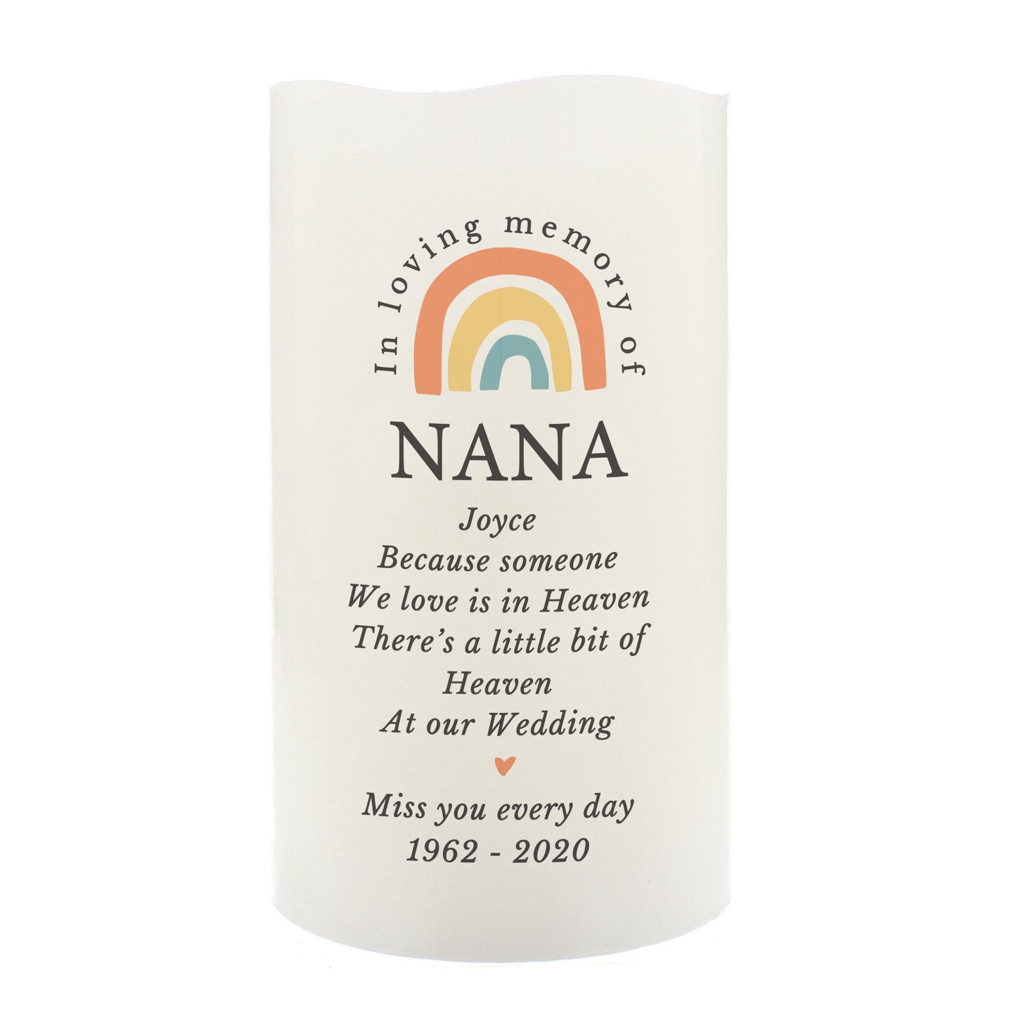 Personalised In Loving Memory Rainbow LED candle - MK&JD Gifts
